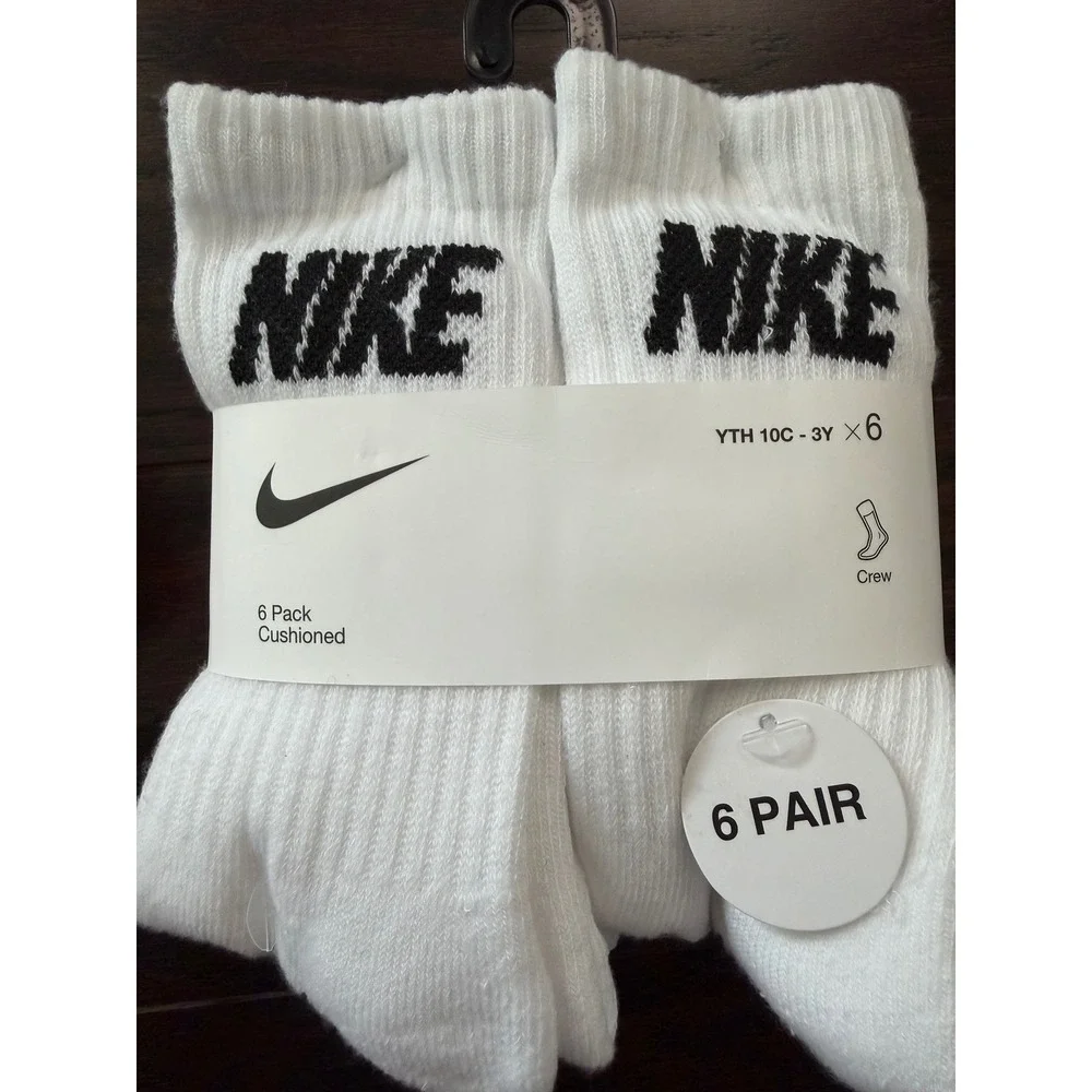 Nike Kids Crew Cushioned Socks 12 Pair Pack White Grey Pink XS 5-7 BN0509-A4F